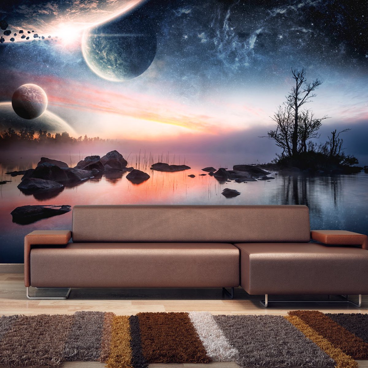 Papier peint intissé panoramique Fantaisie Cosmic landscape noir, EDEN