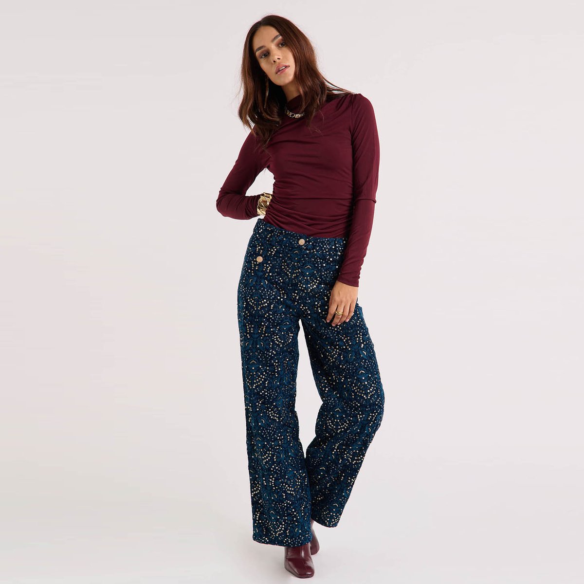 Pantalon velours et perles ELWEN bleu, WILD