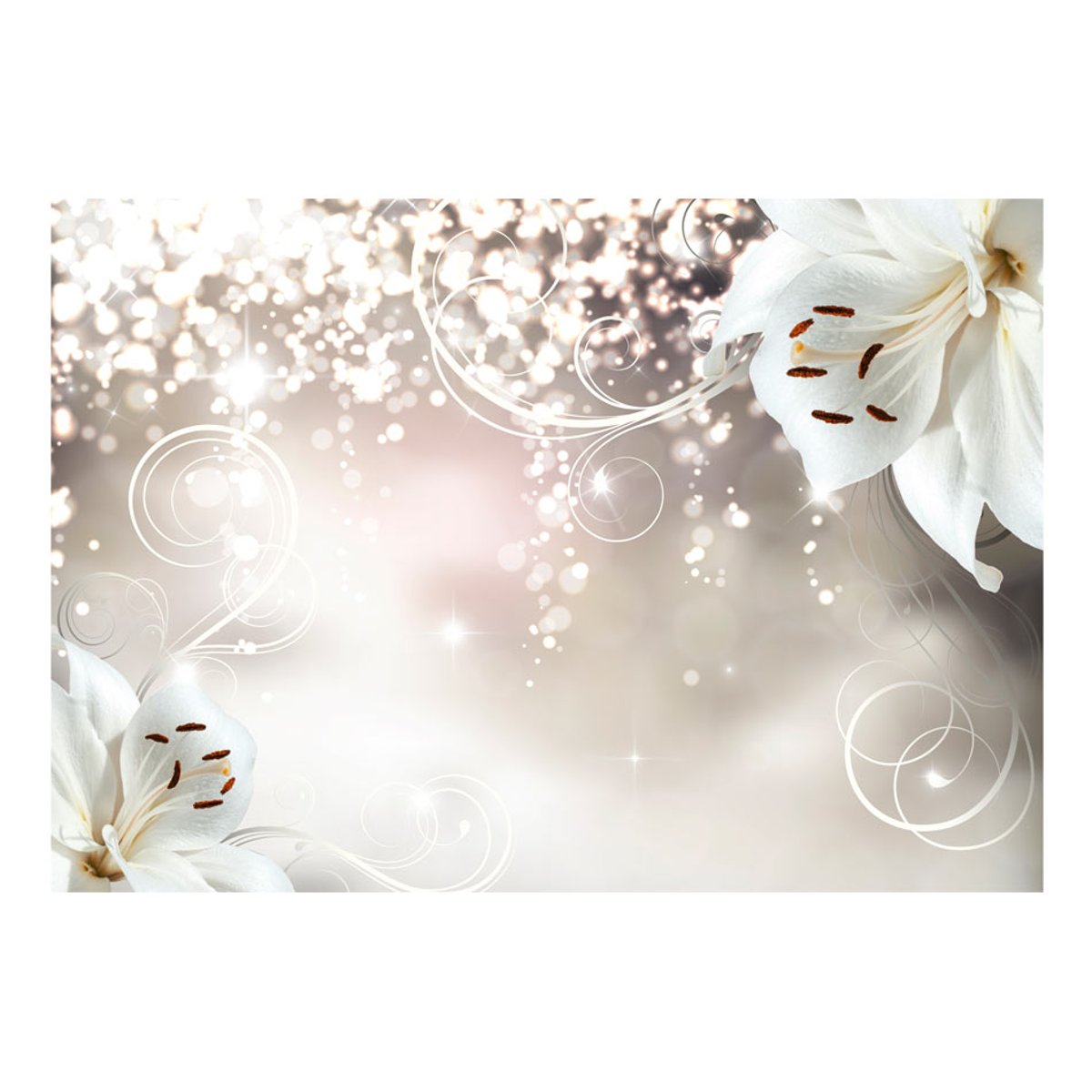Papier peint intissé panoramique Fleurs Magic composition beige, EDEN