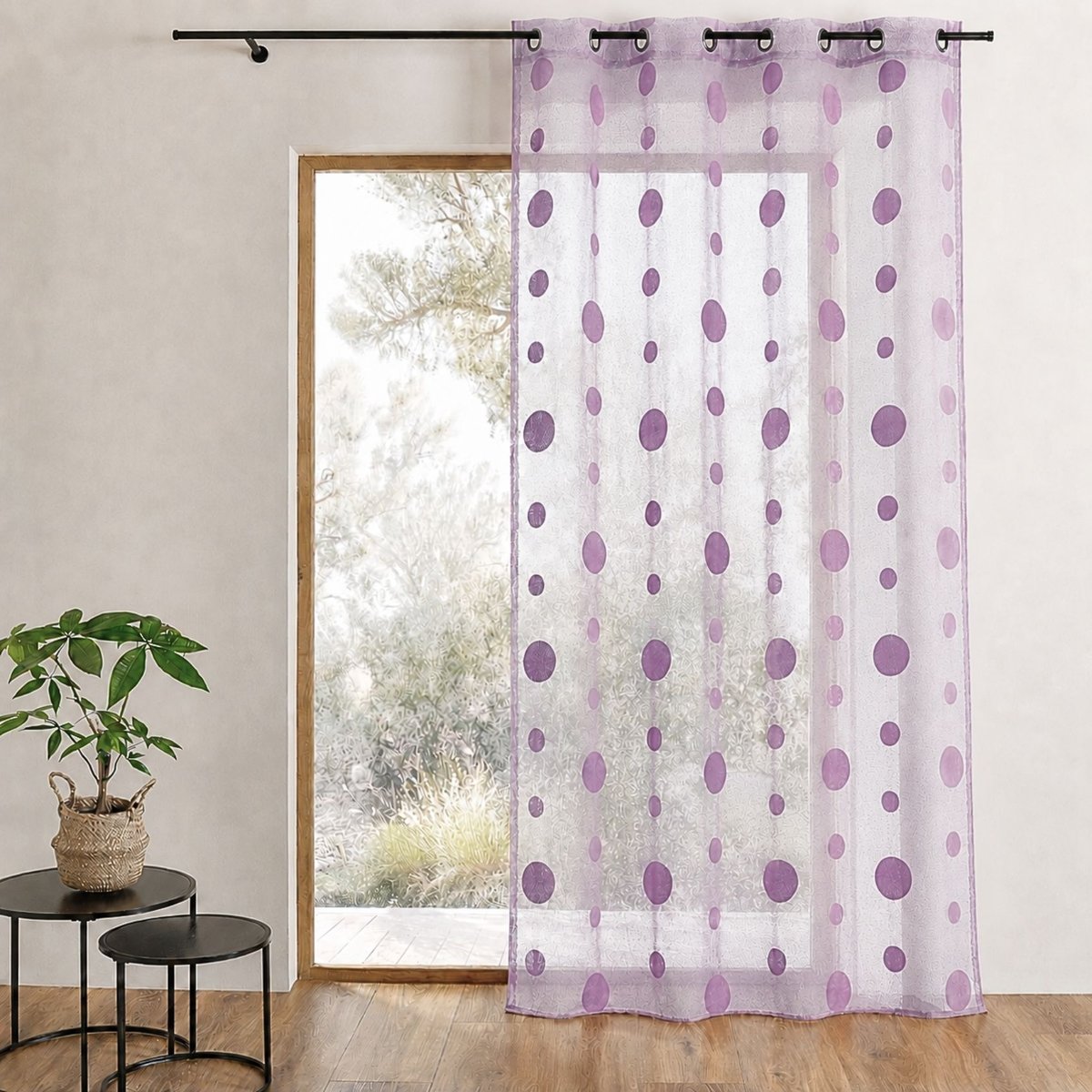 Voilage en maille - Effet filet à pois vieux rose, HOME MAISON