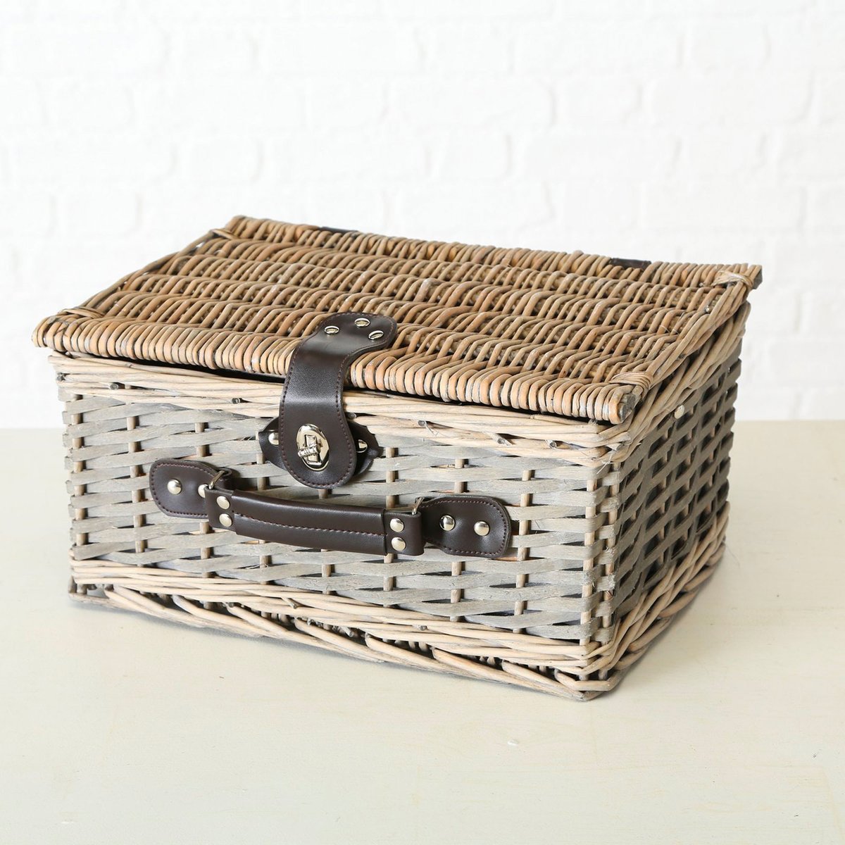Panier pique-nique bois tressé 14 pièces 38x28x18cm bois, WADIGA