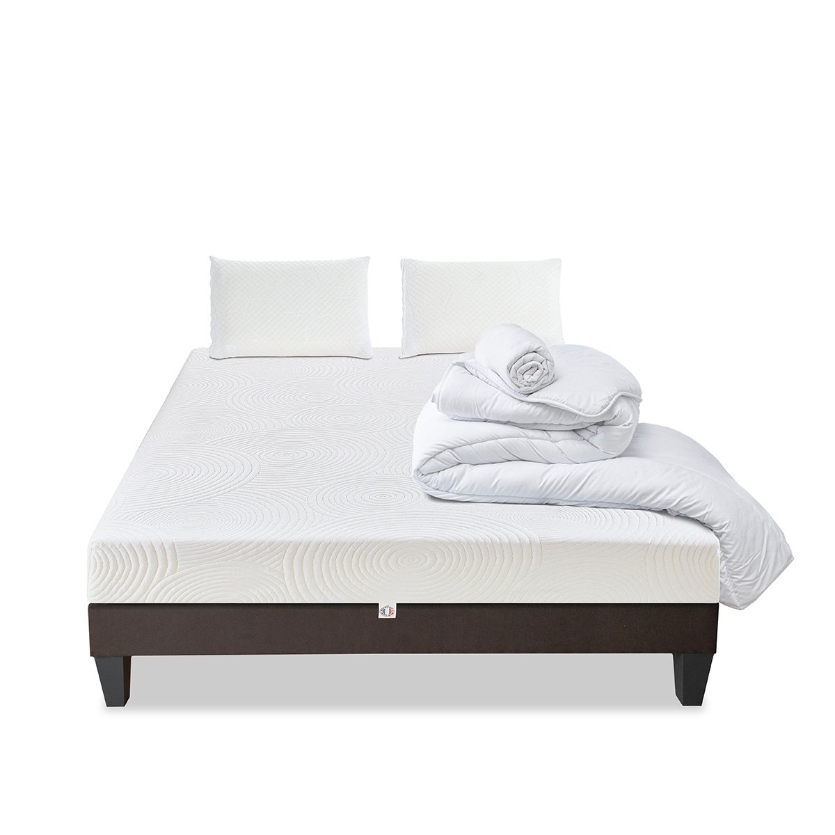 Pack Vosges 180x200 cm Matelas Mousse + Sommier Bois + Accessoires blanc, BELLECOUR