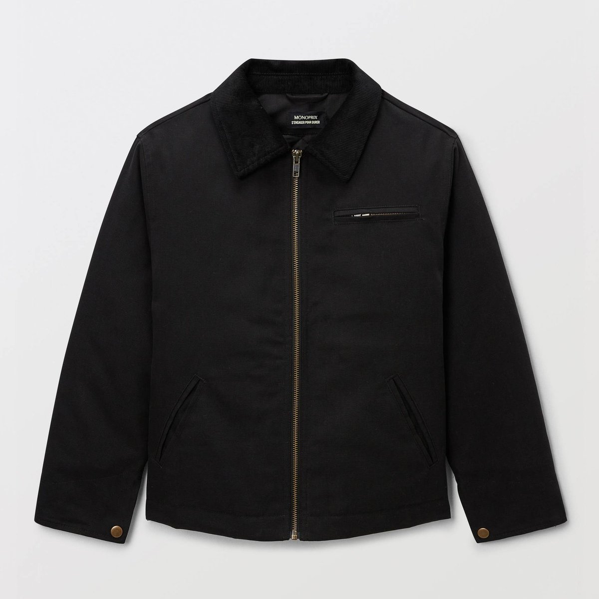 Veste avec col en velours unie contenant du coton noir, MONOPRIX