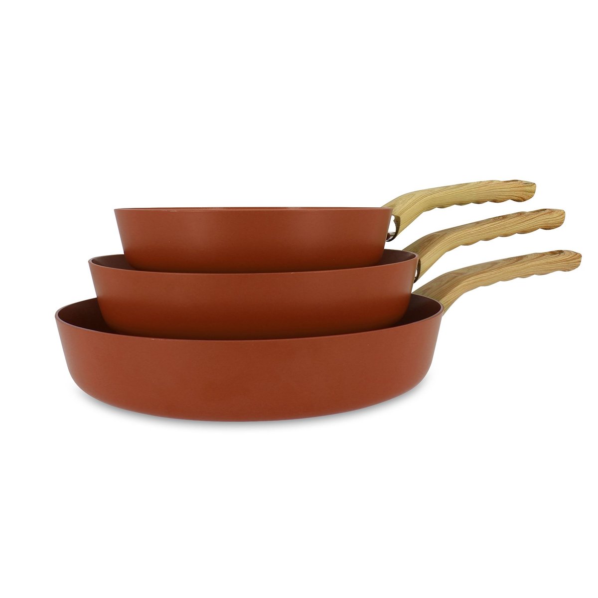 Set de 3 poêles en aluminium recyclé, COLORAMA brique, MENASTYL