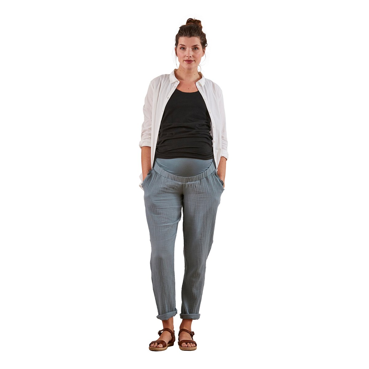 Pantalon de grossesse en gaze de coton vert, VERTBAUDET