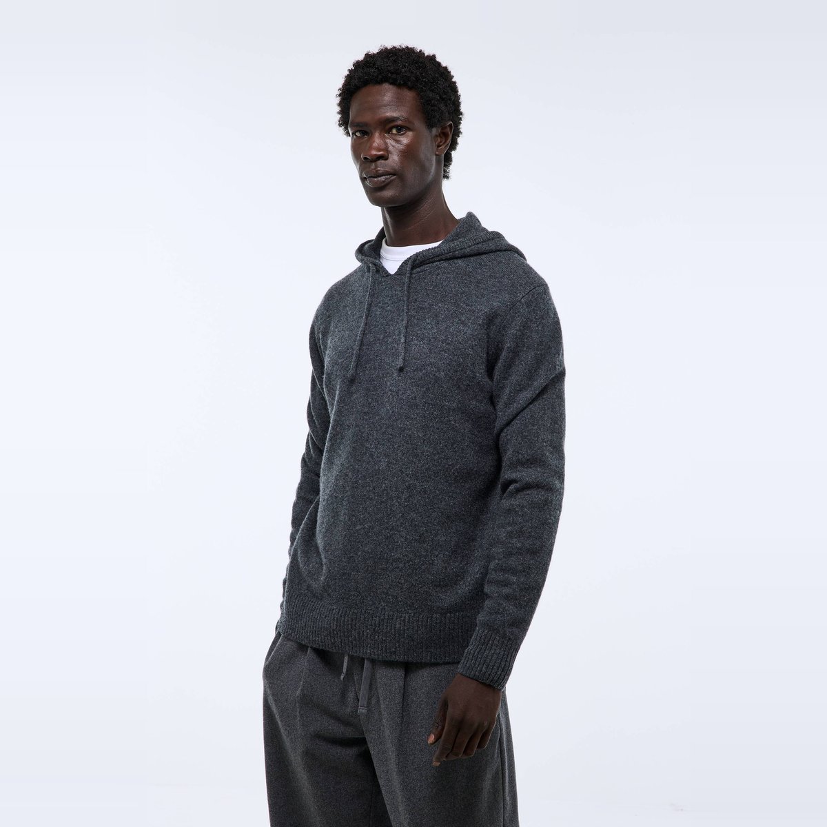 Pull à capuche en laine anthracite chine, MONOPRIX