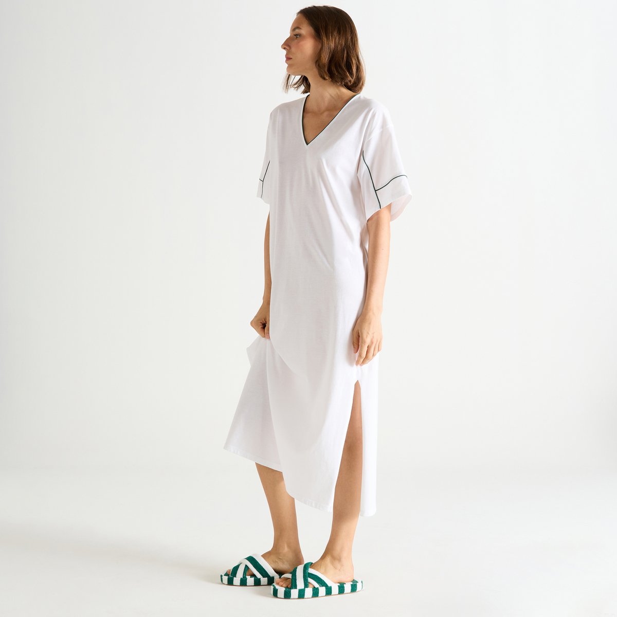 Chemise de nuit longue col v en jersey ONDINE blanc, LAURENCE TAVERNIER
