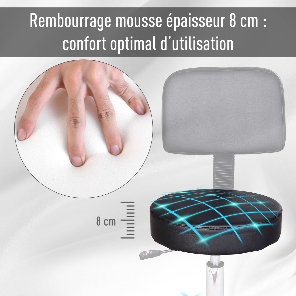 Tabouret de salon Simili cuir Noir noir, HOMCOM