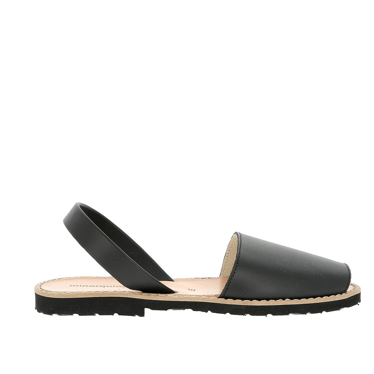 Leren sandalen met platte hak Avarca zwart, MINORQUINES