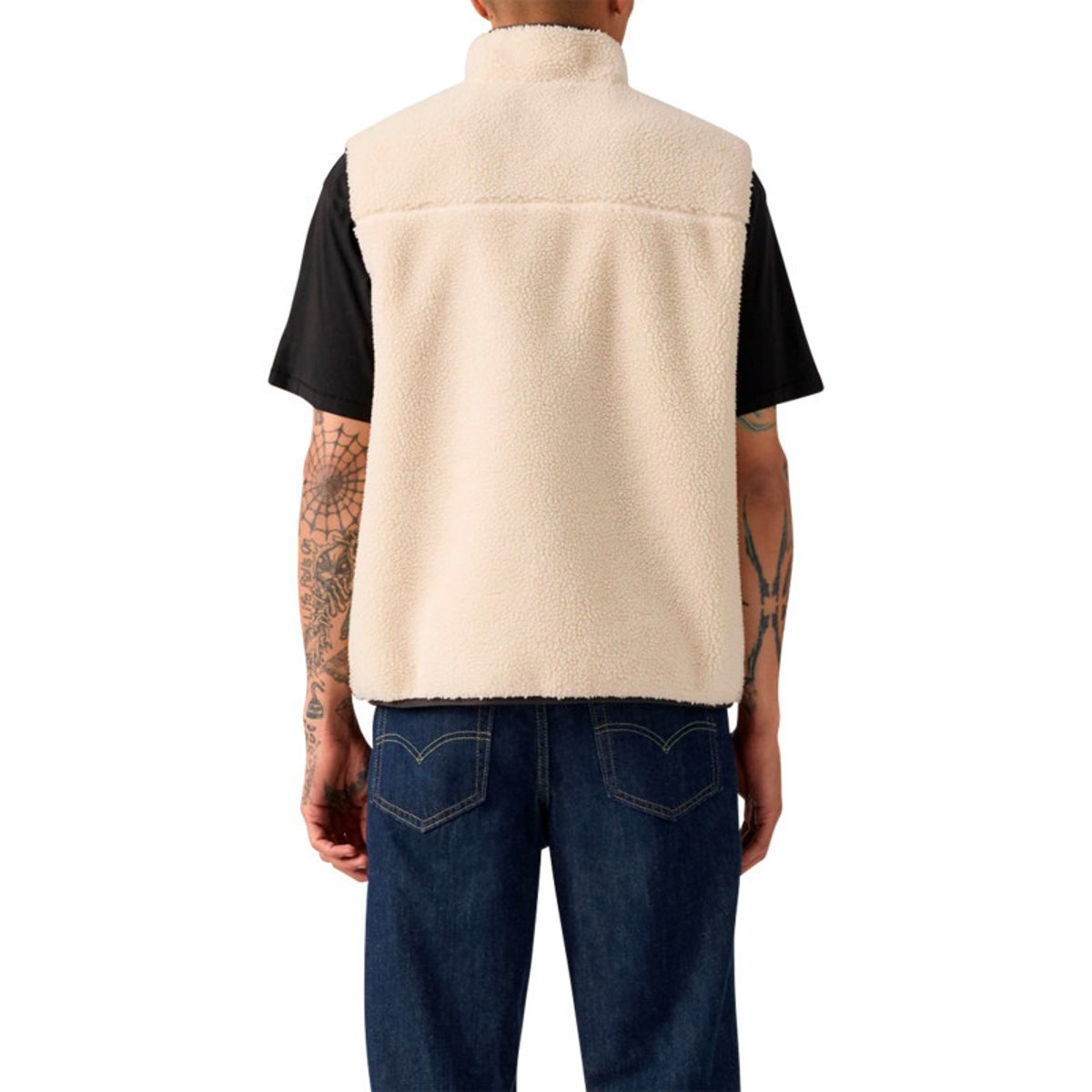 Blouson écru en maille sherpa pourvu d'une coupe droite et d'un col montant écru, LEVI'S