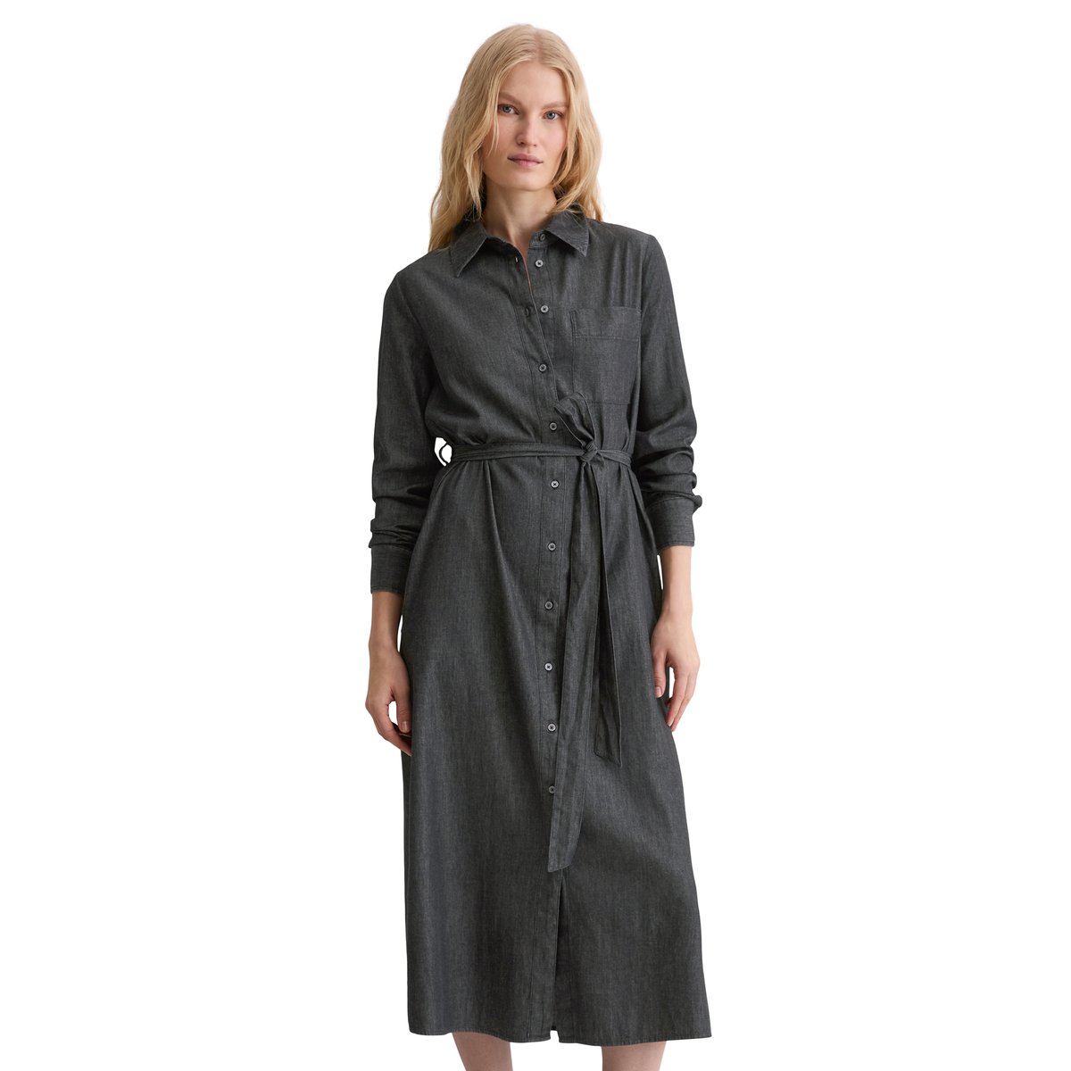 Robe chemisier regular en coton chambray bleu foncé, MARC O'POLO