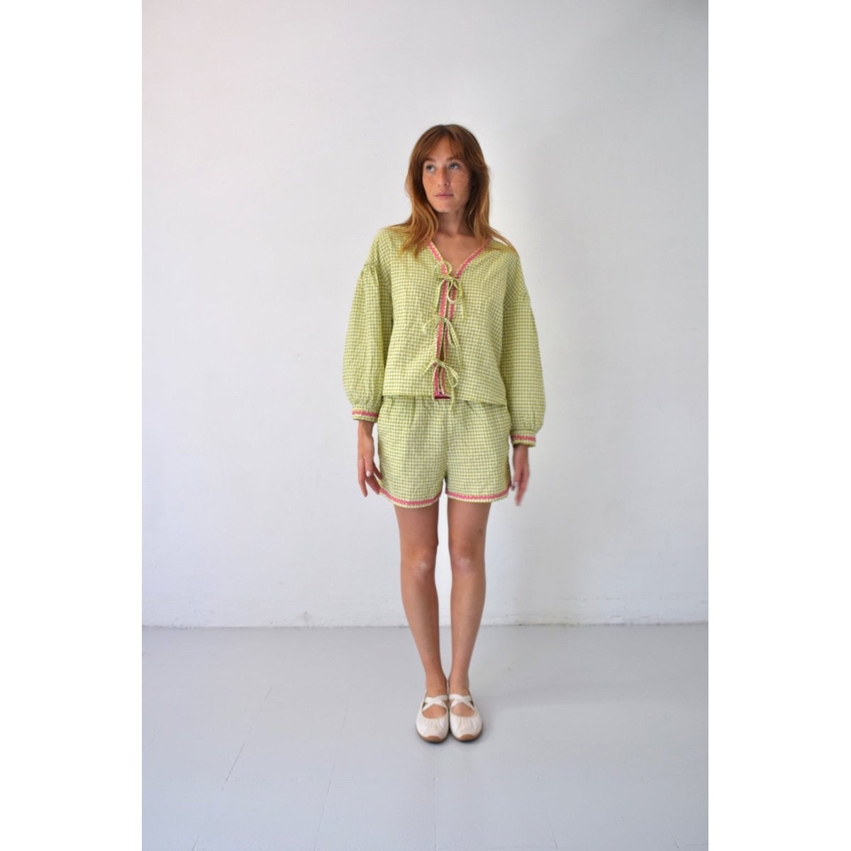 Short vichy taille élastique MARTA vert / jaune, MINDTRAVELER