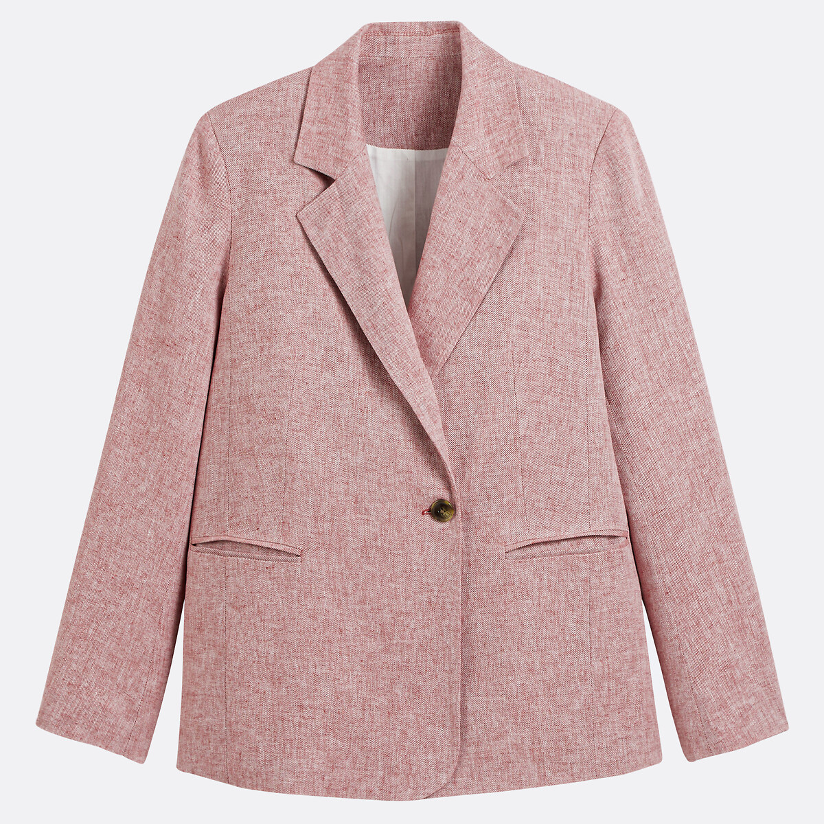 Asymmetric Button-Down Blazer in Linen and Cotton dusty pink, LA REDOUTE COLLECTIONS