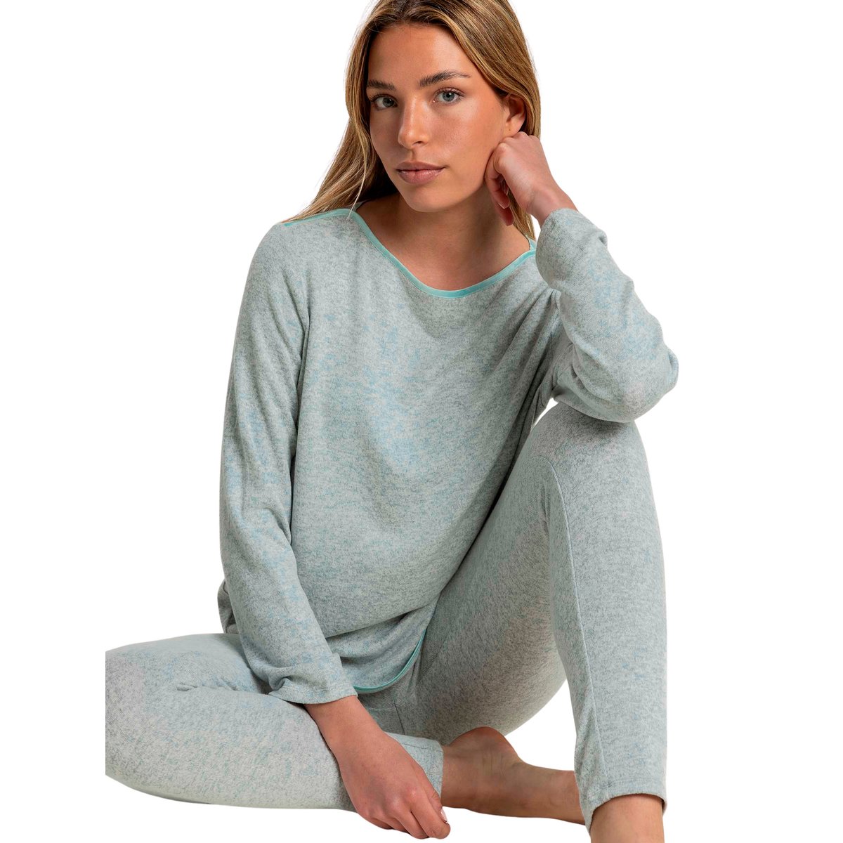 Pyjama legging top manches longues col rond Elegant At Home bleu turquoise, ADMAS