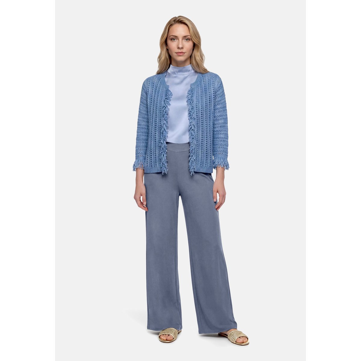 Cardigan en maille casual à franges patch blue/blue, BETTY BARCLAY