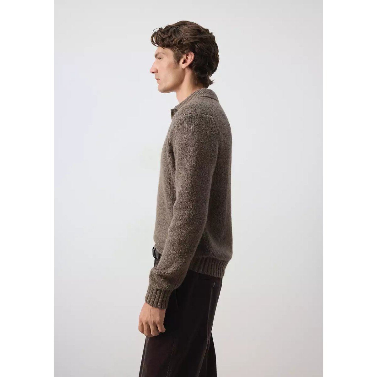 Pull-over polo maille laine mélangée kaki, MANGO MAN