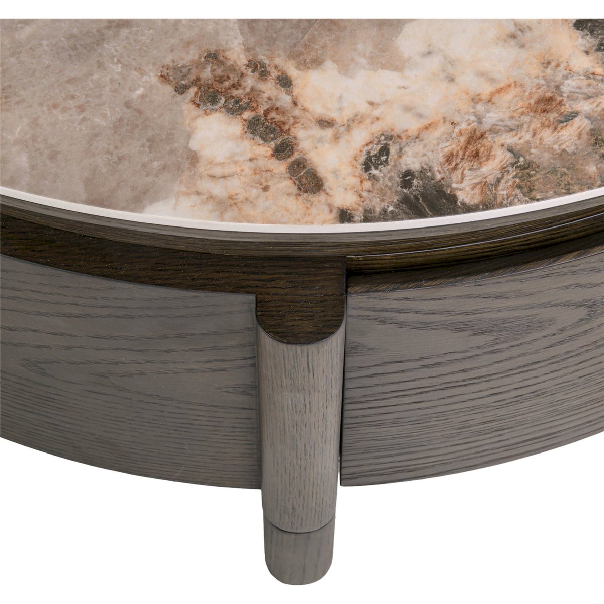 Table basse ronde bois collection LANGFORD marron brun et effet marbre, RECOLLECTION