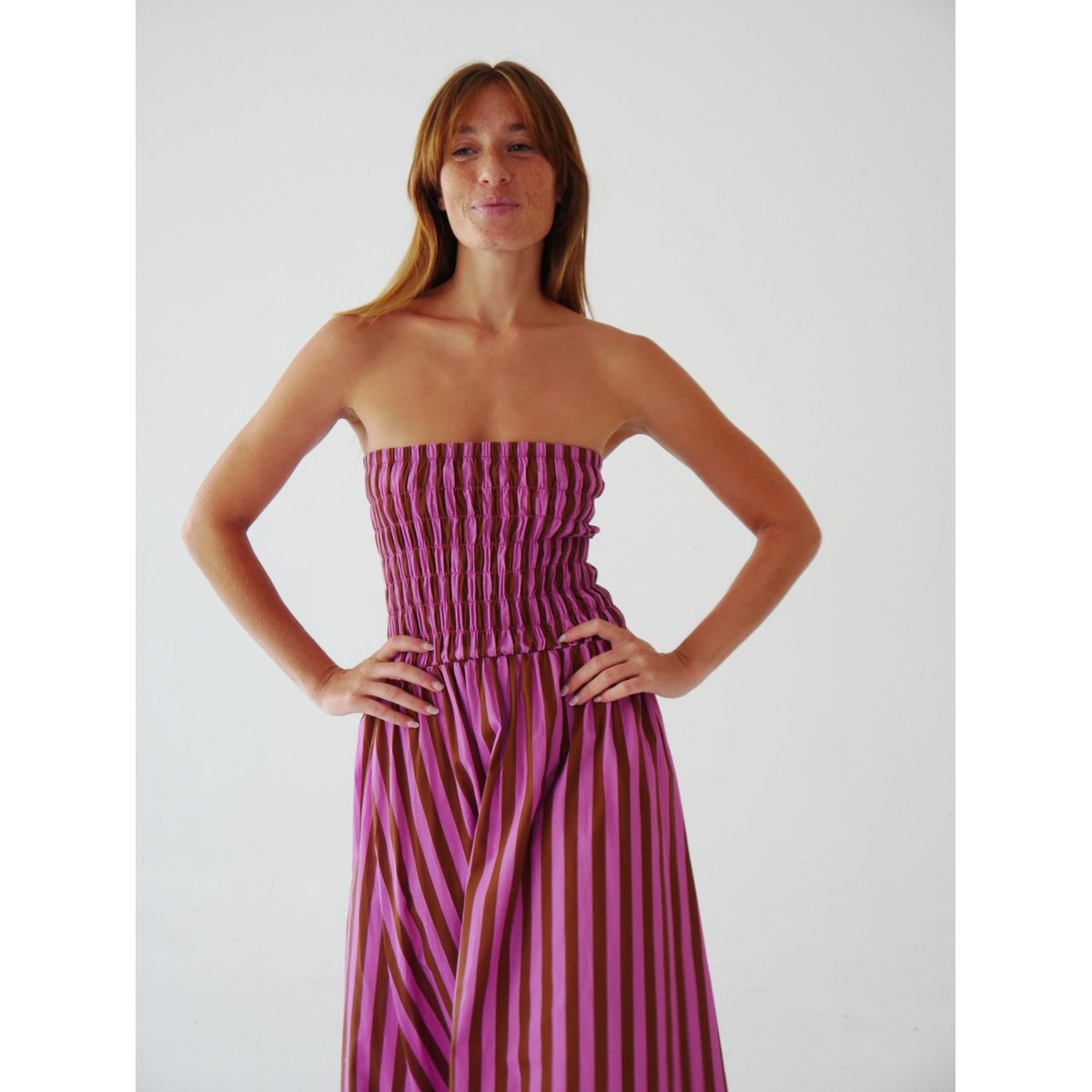 Robe longue bustier rayée EMILY marron / rose, MINDTRAVELER