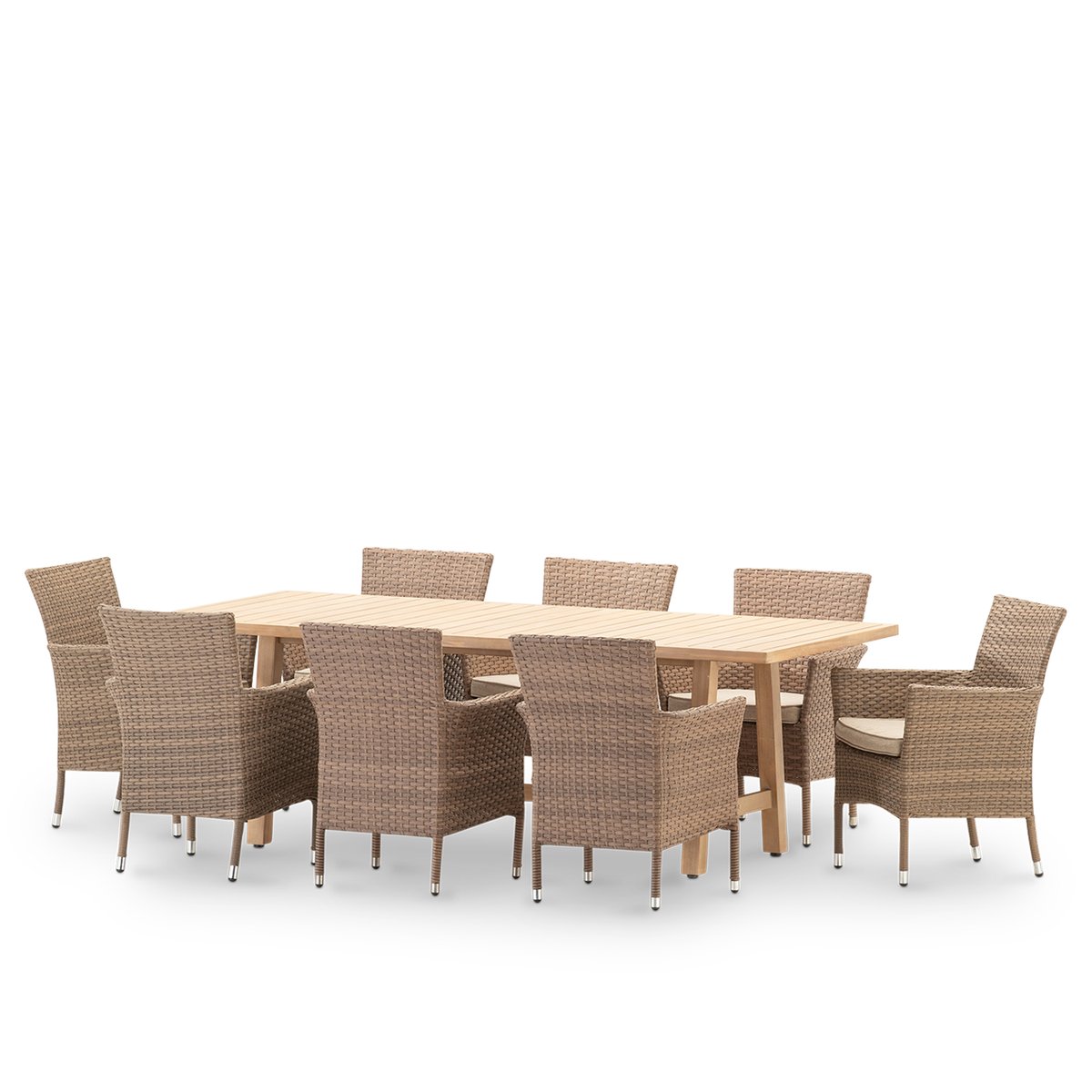 Salon de jardin, 8 chaises, SIENA & BOLONIA bois clair, brun, DEFORA HOME