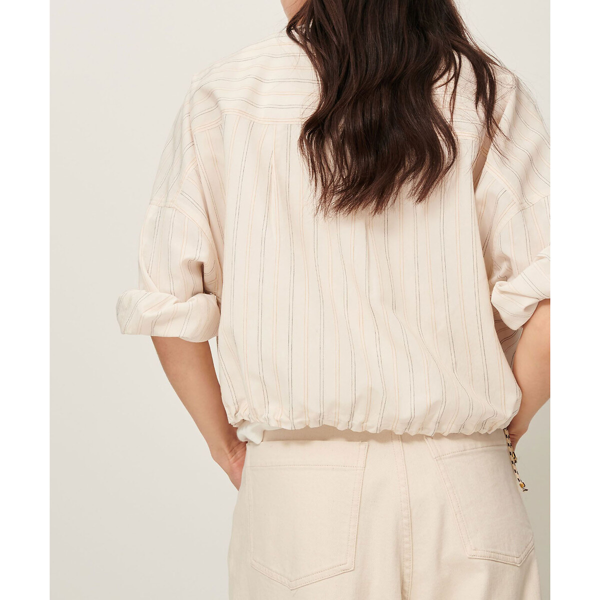 Cadaques Striped Shirt with Crew Neck ecru , SESSUN