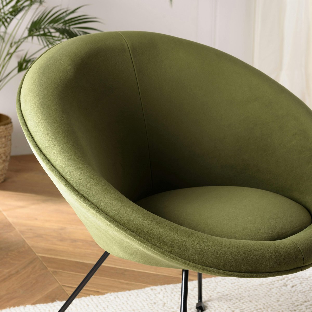 Fauteuil de salon rond velours vert olive TIM vert, PIER IMPORT