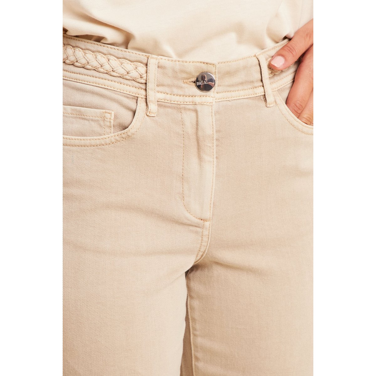 Jean large 7/8ème taille haute denim beige, BREAL