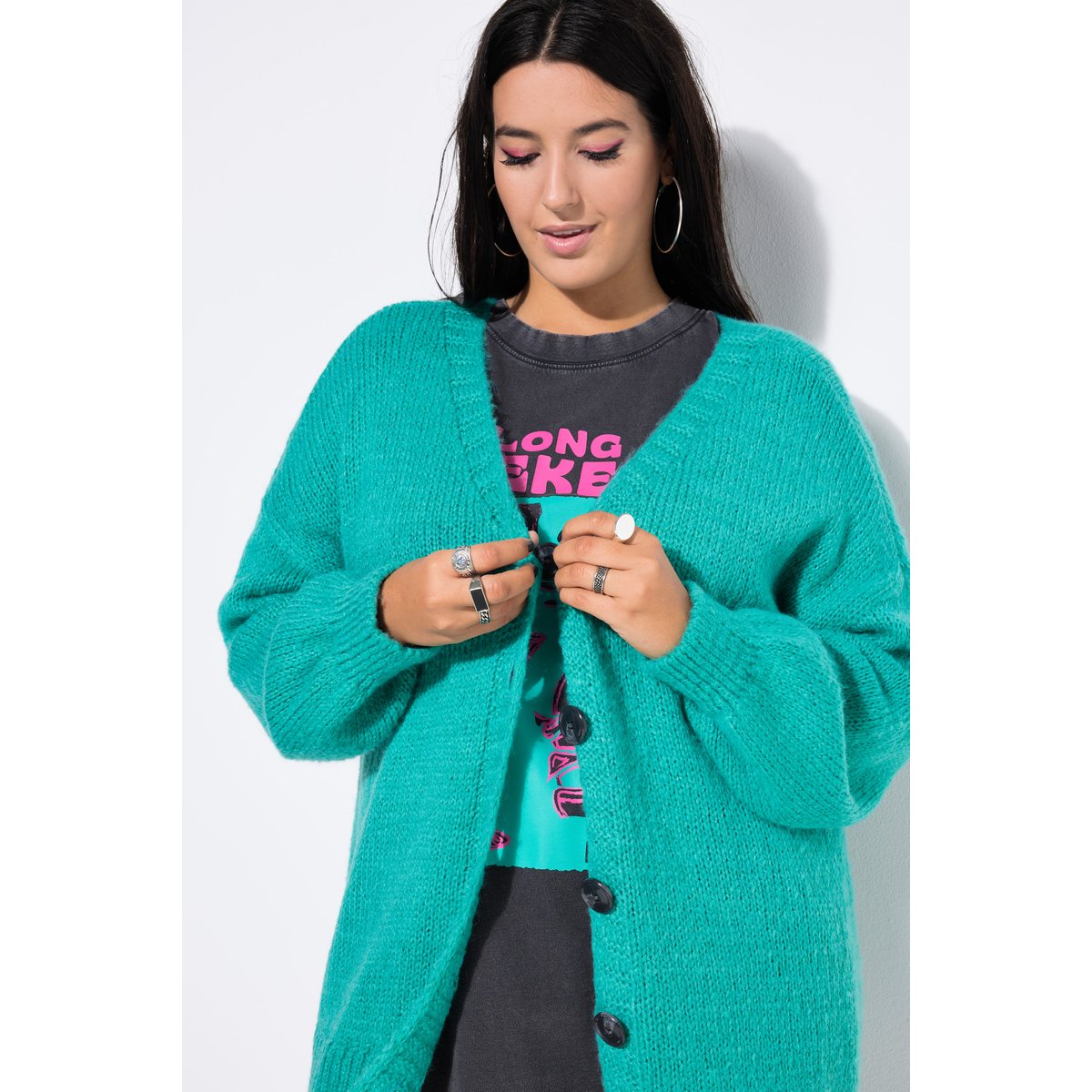 Cardigan oversize, encolure en V vert turquoise, STUDIO UNTOLD