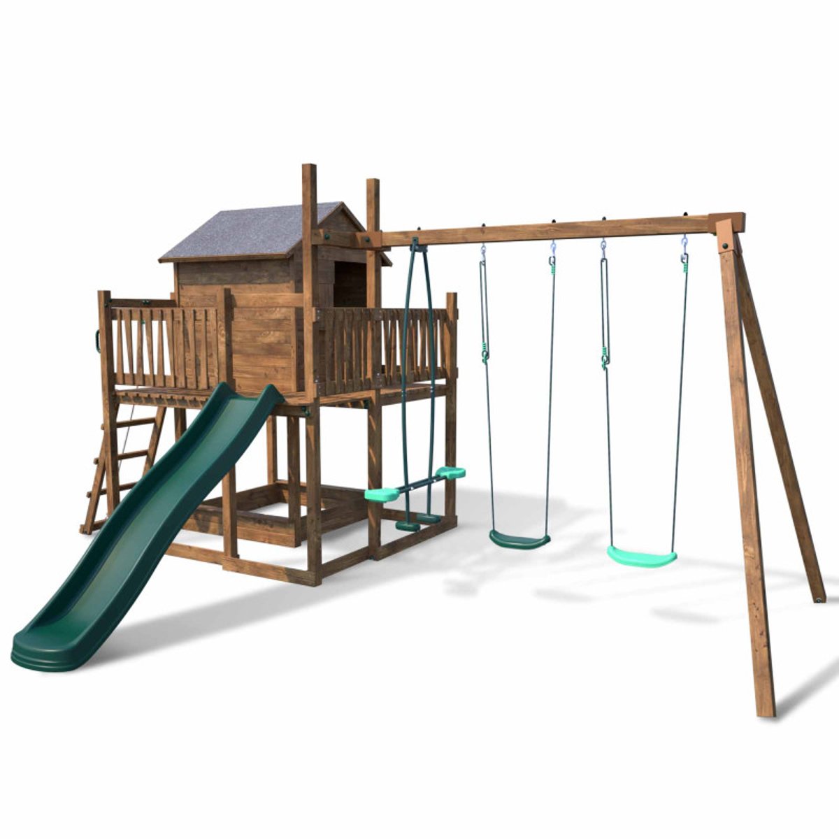 Aire de jeux avec cabane et toboggan COTTAGE marron, SOULET