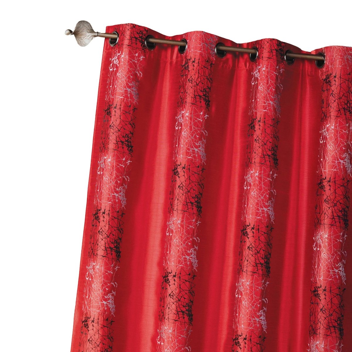 Rideau shantung brodé bandes de motifs ethniques rouge orangé, HOME MAISON