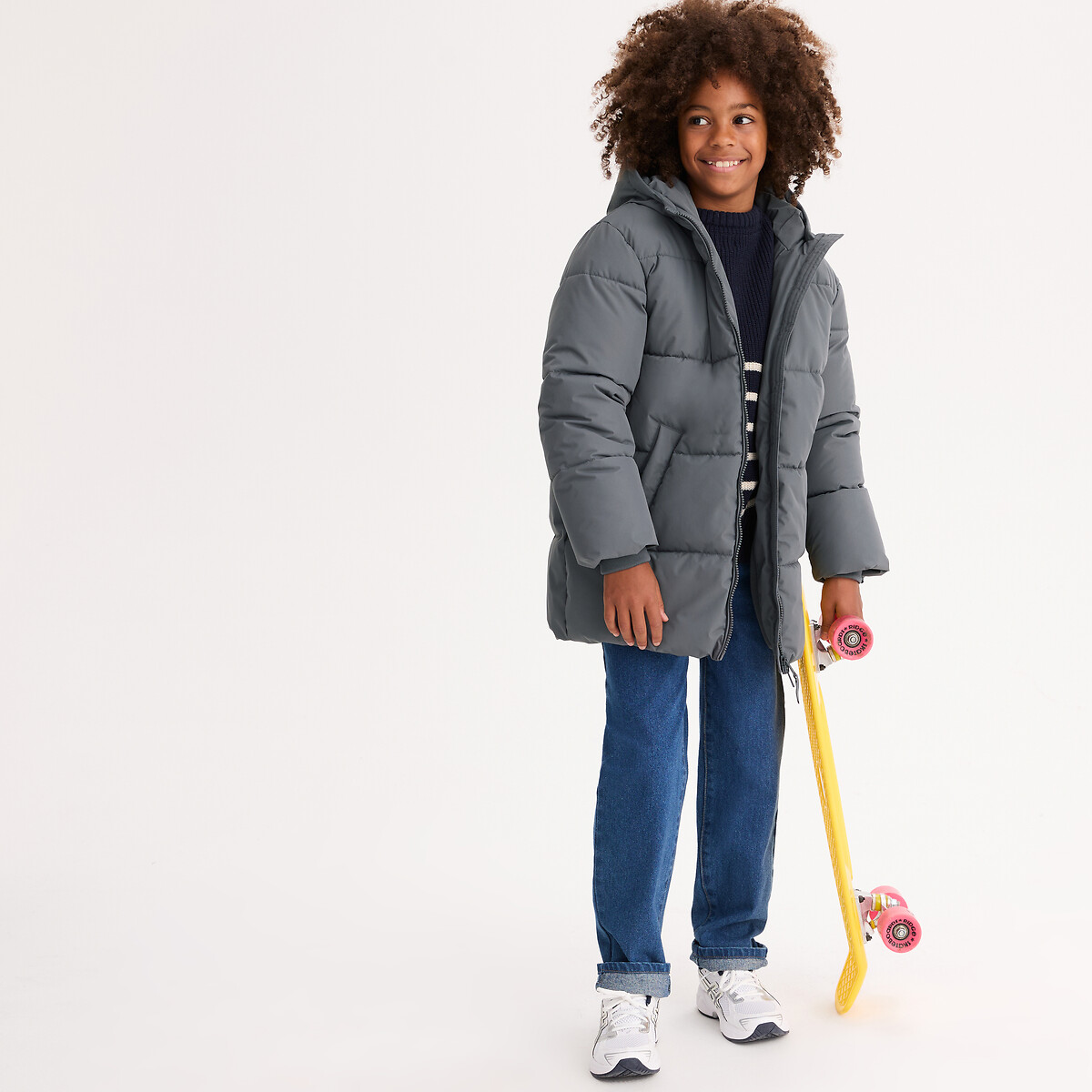 Doudoune longue avec capuche gris anthracite, LA REDOUTE COLLECTIONS