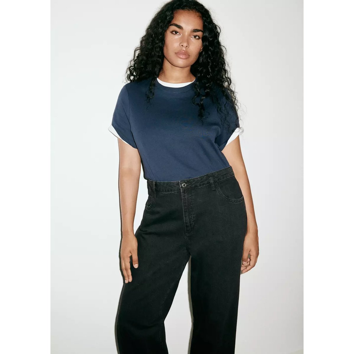 Jean Danila large taille haute black denim, MANGO