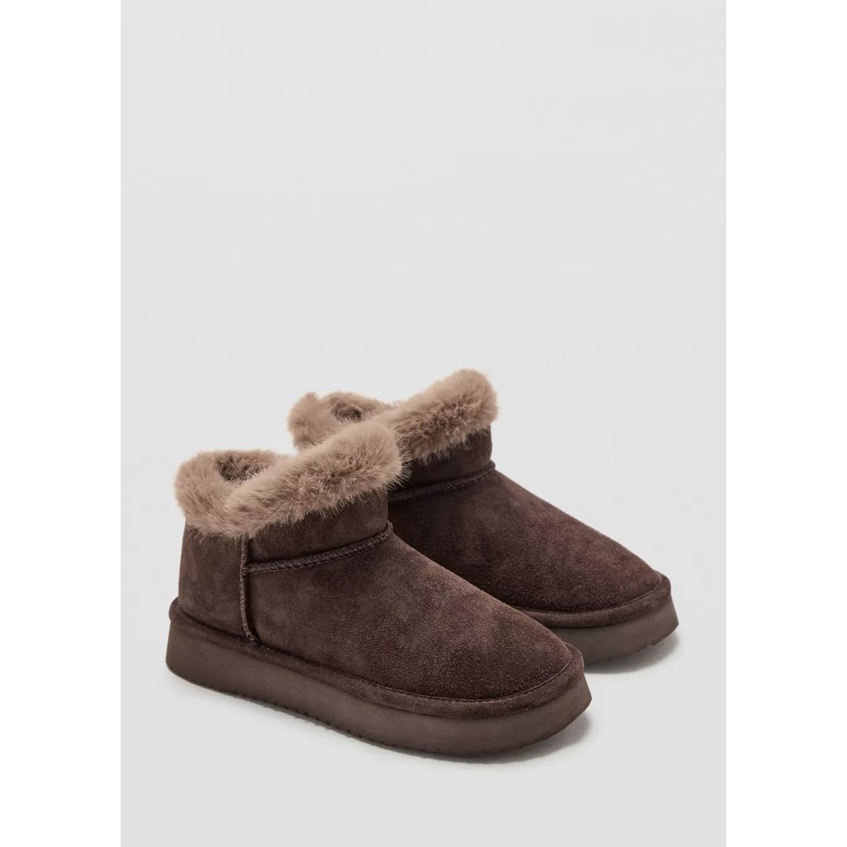 Bottines cuir imitation mouton chocolat, MANGO KIDS