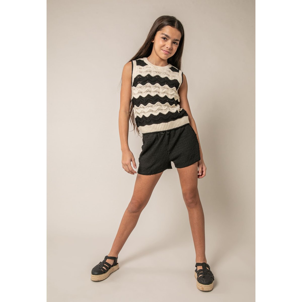 Pull sans manches fille en maille crochetée BARRYA black, DEELUXE