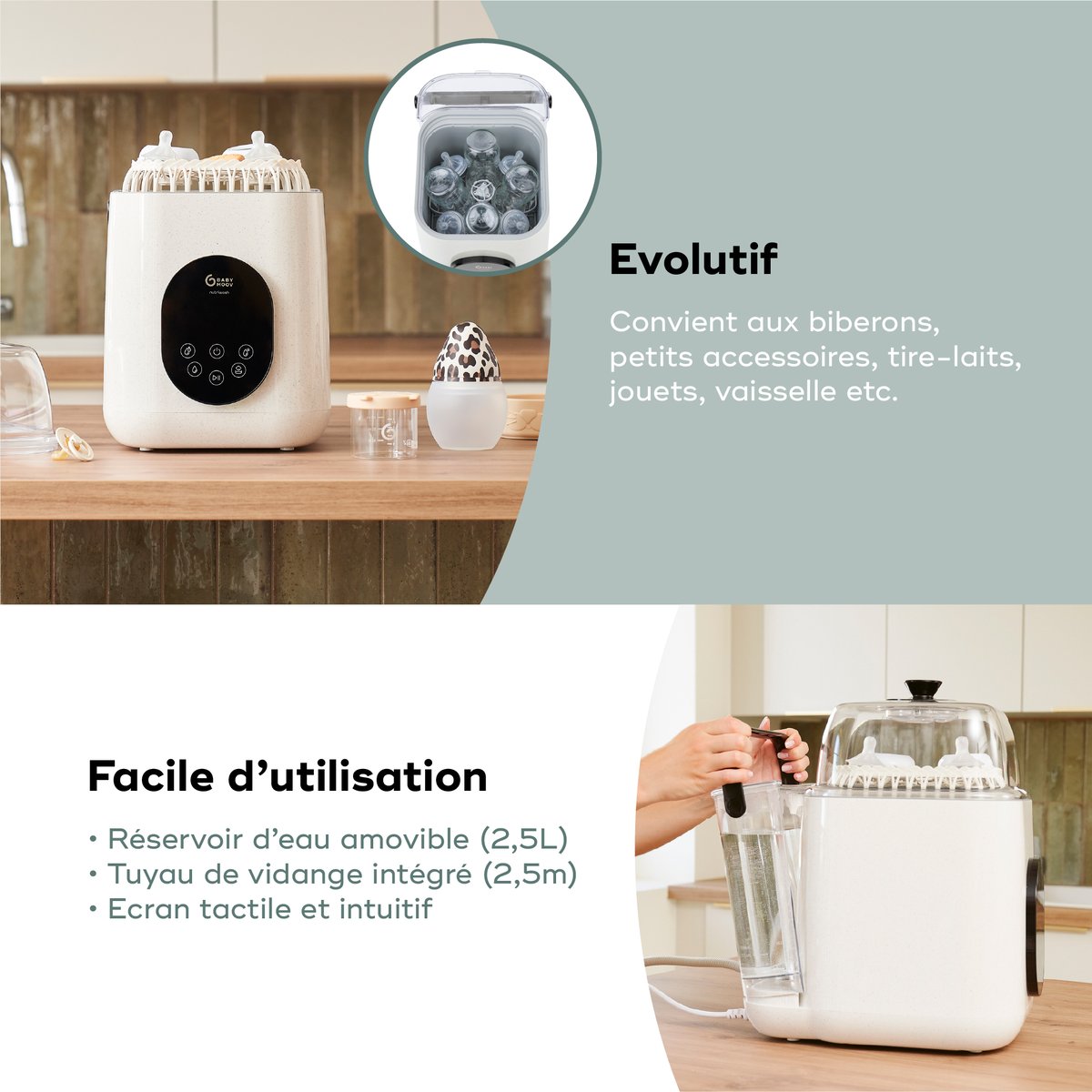 Lave biberon et stérilisateur Nutriwash beige, BABYMOOV