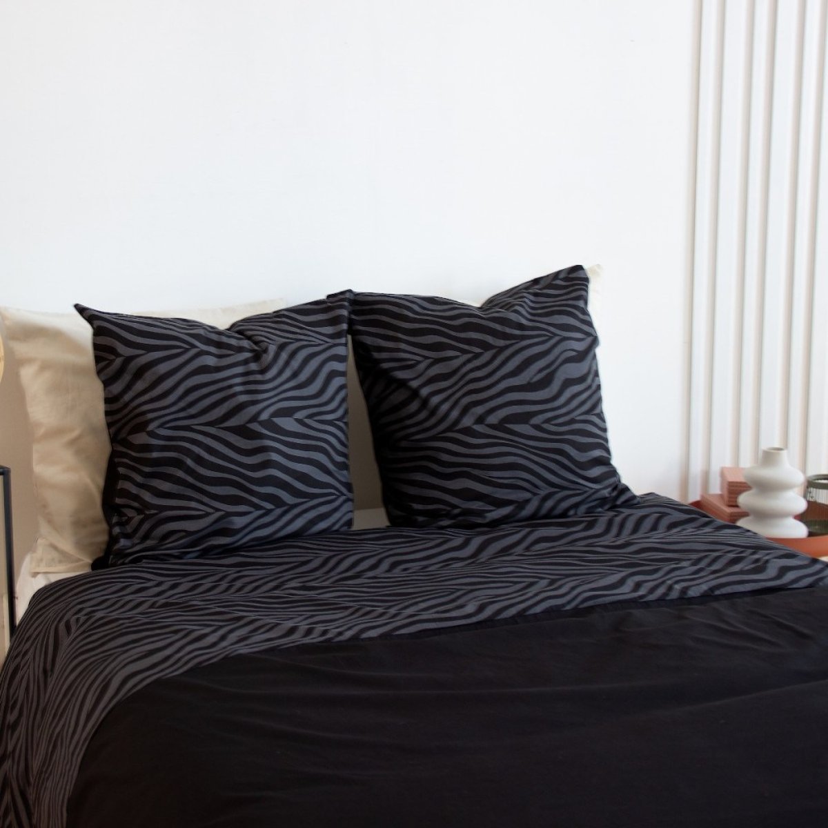 Housse De Couette Réversible 100% Coton 52 Fils + 2 Taies D'oreiller noir, DECORATIE