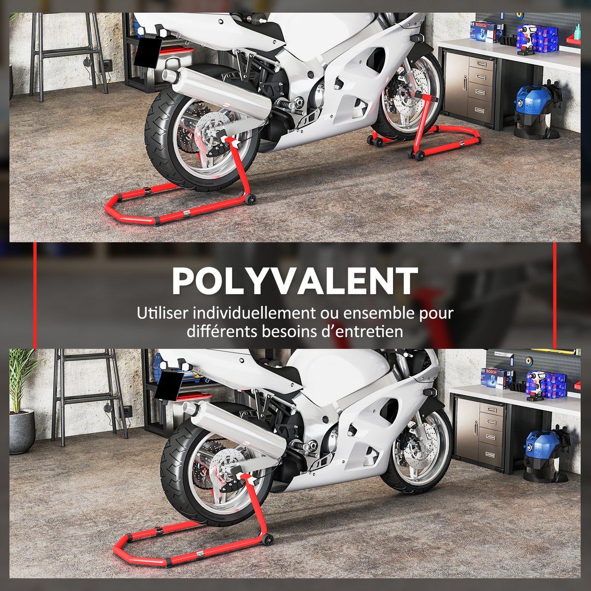 Support pour moto Acier Rouge rouge, HOMCOM