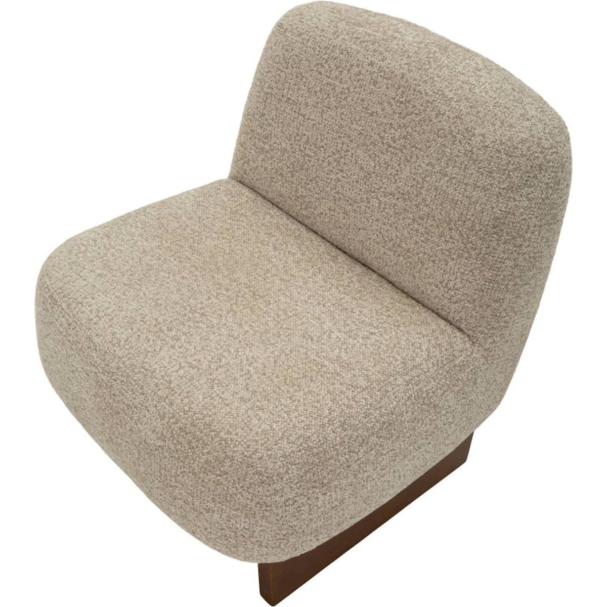Fauteuil japandi tissu bouclé assise enveloppante beige grisé et marron bois, RECOLLECTION