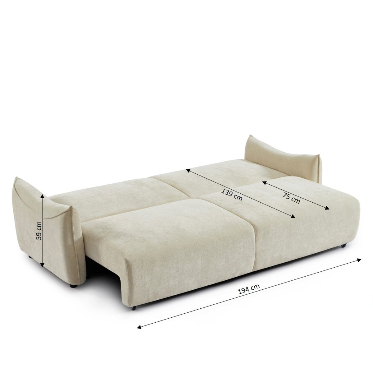 Canapé droit convertible tissu OPALINE beige, BAÏTA