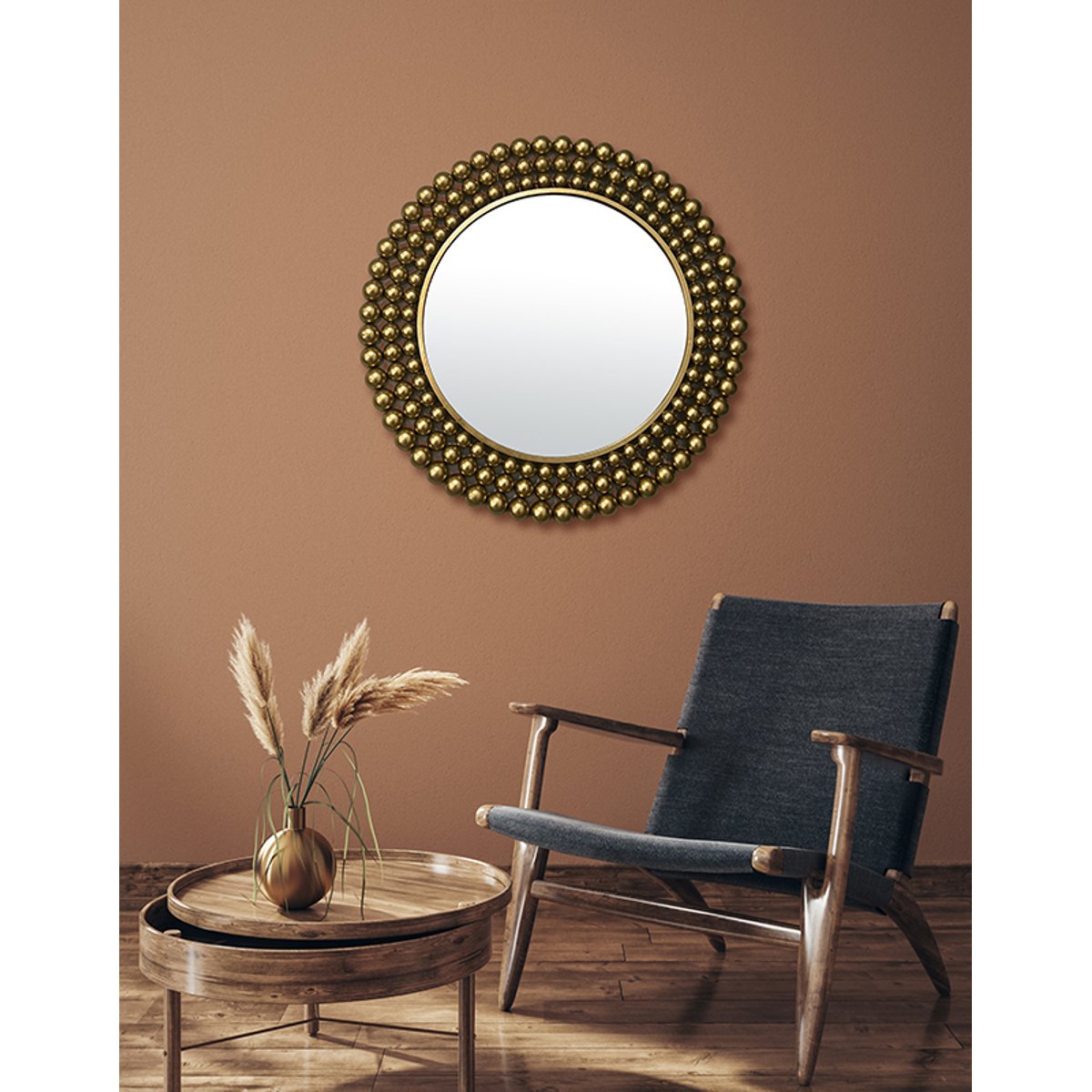 Miroir rond métal boules 70cm or, EMDE