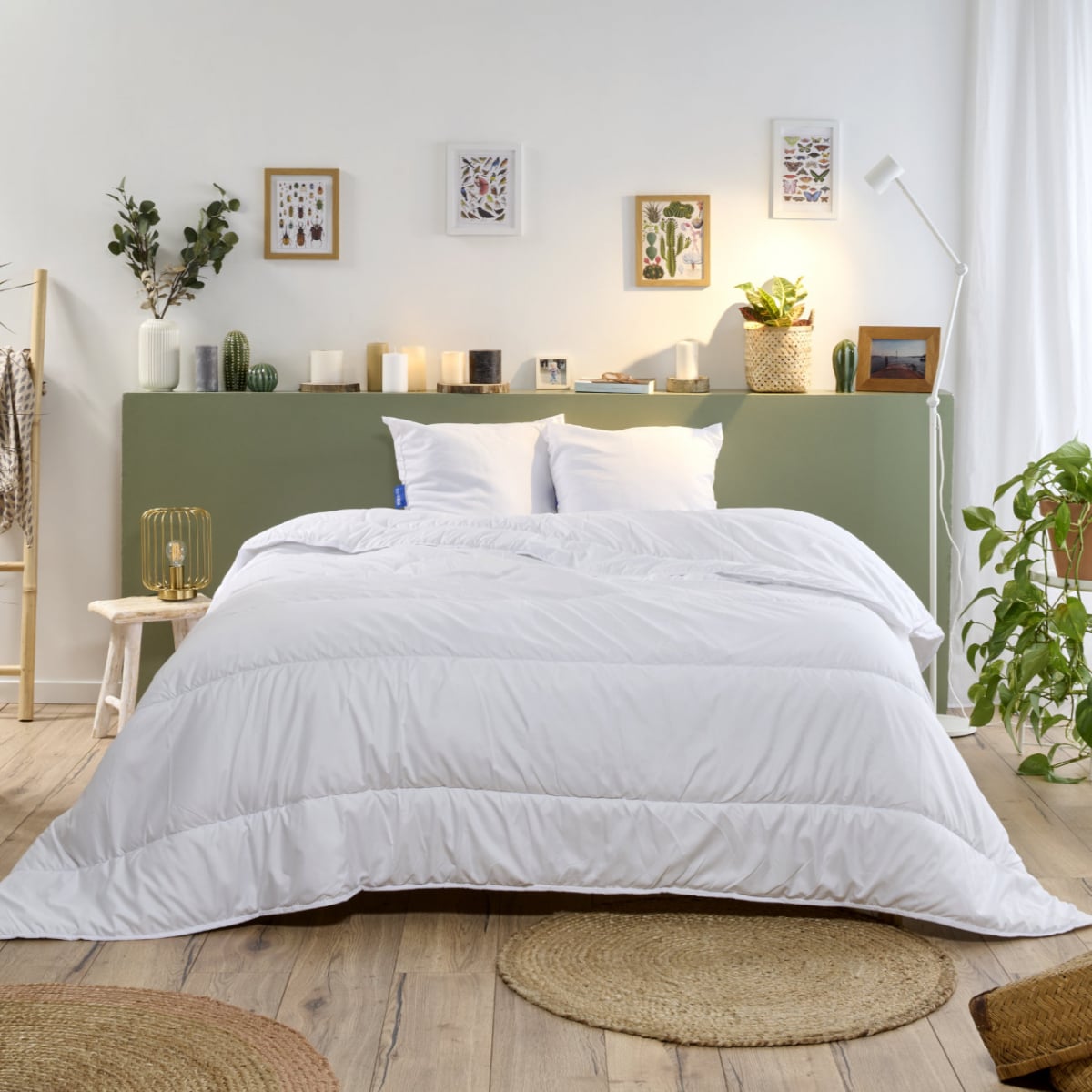 Couette été légère enveloppe COTON BIO blanc, BLEU CALIN