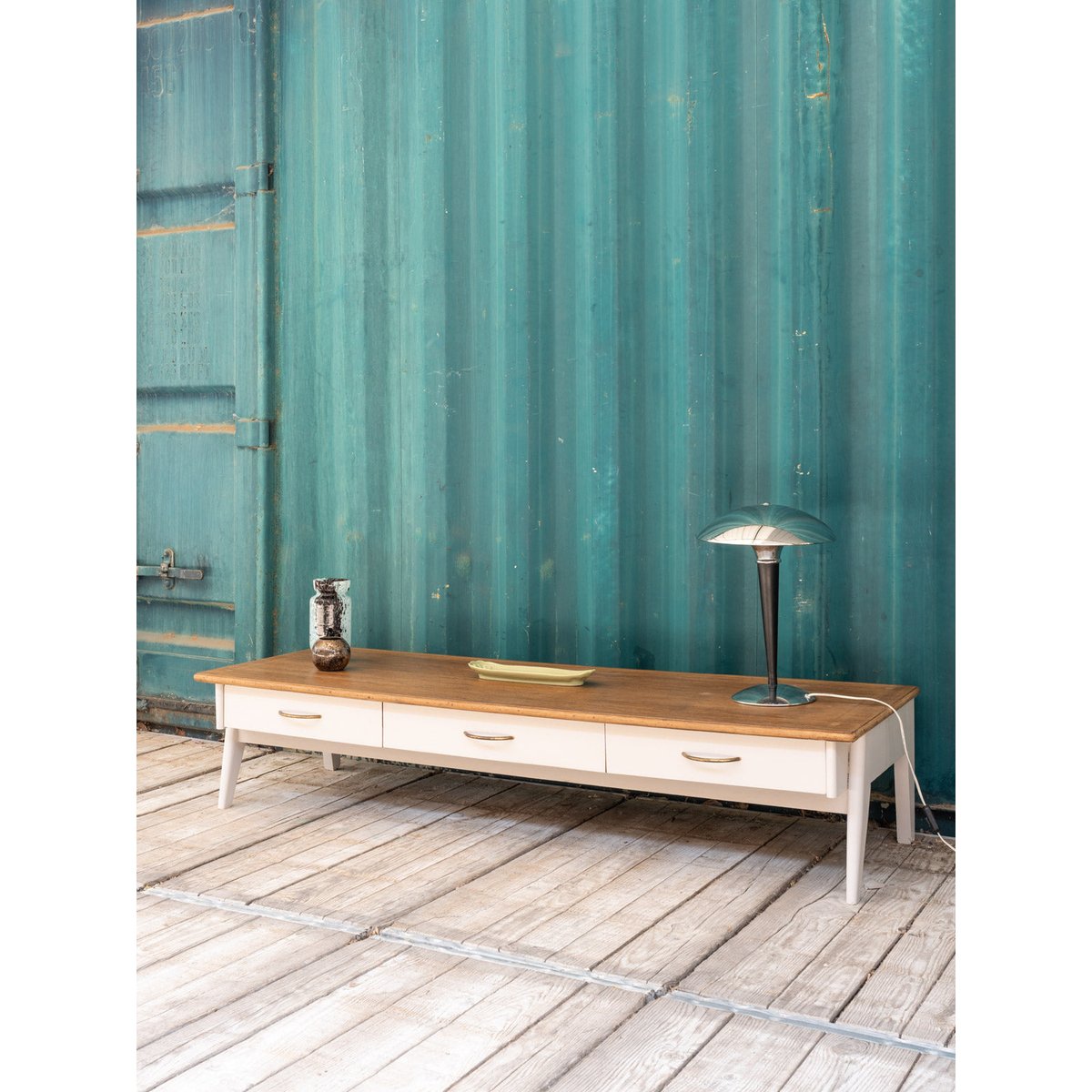 Longue table basse en bois Léonie N°1066 - Bon état bois clair, DEBONGOUT