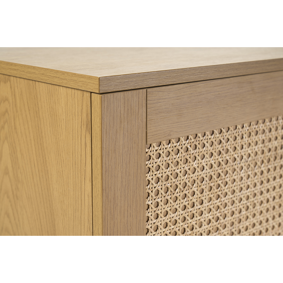 Buffet finition bois clair chêne et cannage rotin 3 portes L160 cm HERA couleur unique, MILIBOO