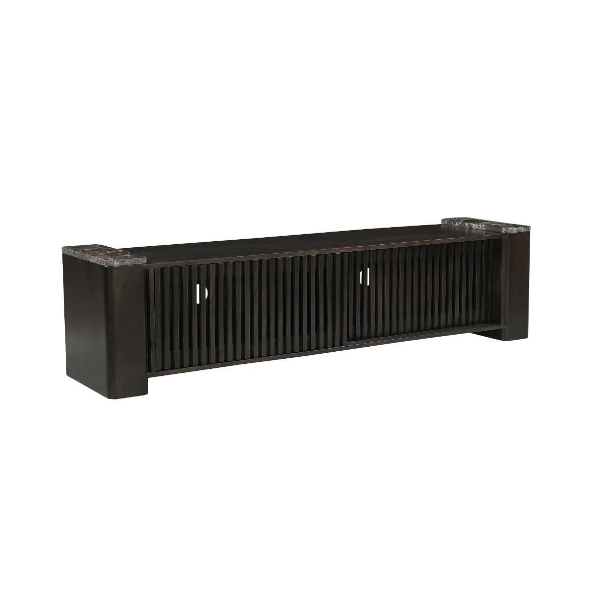 Meuble TV manguier et marbre TOBIAS bois foncé, MADE IN MEUBLES