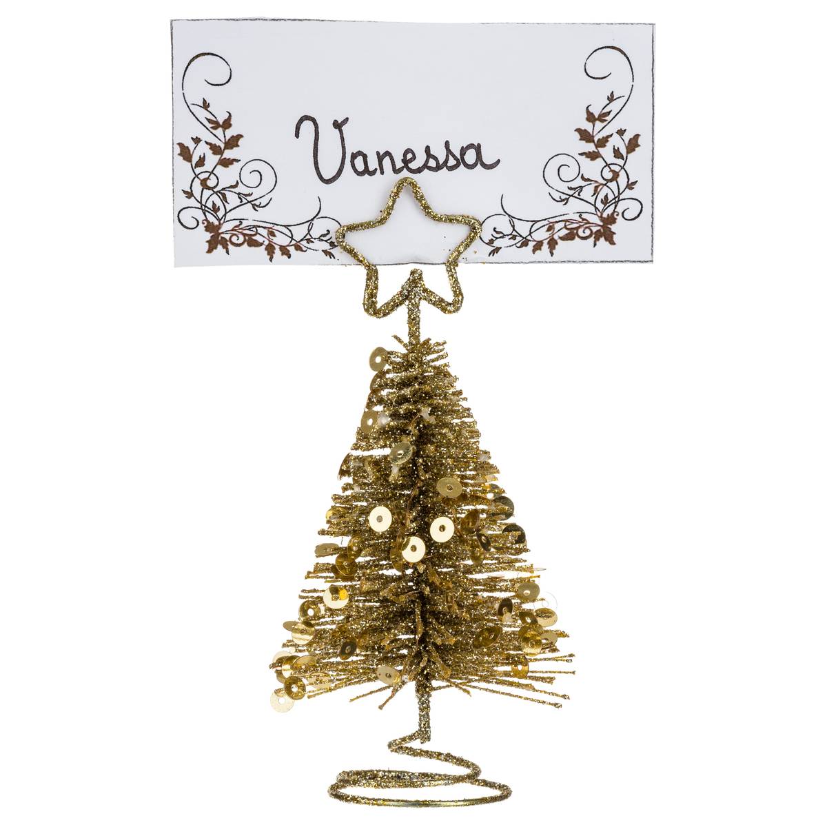 Cavalier de table sapin avec sequins métal or doré, FEERIC LIGHTS & CHRISTMAS