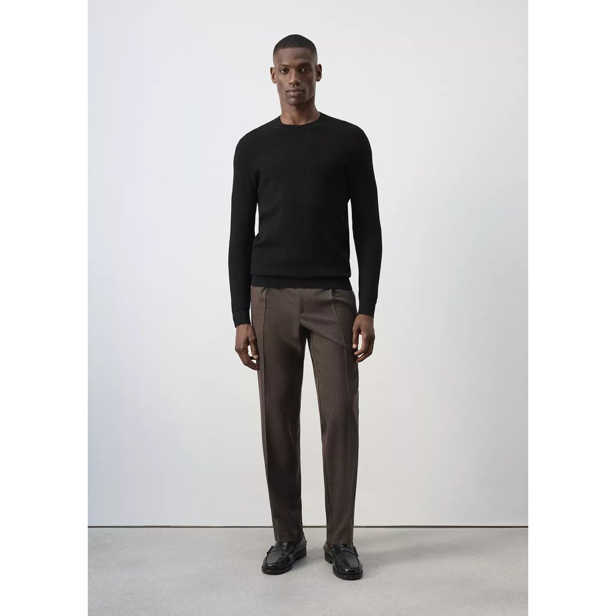 Pull en mélange de coton maille fine noir, MANGO MAN