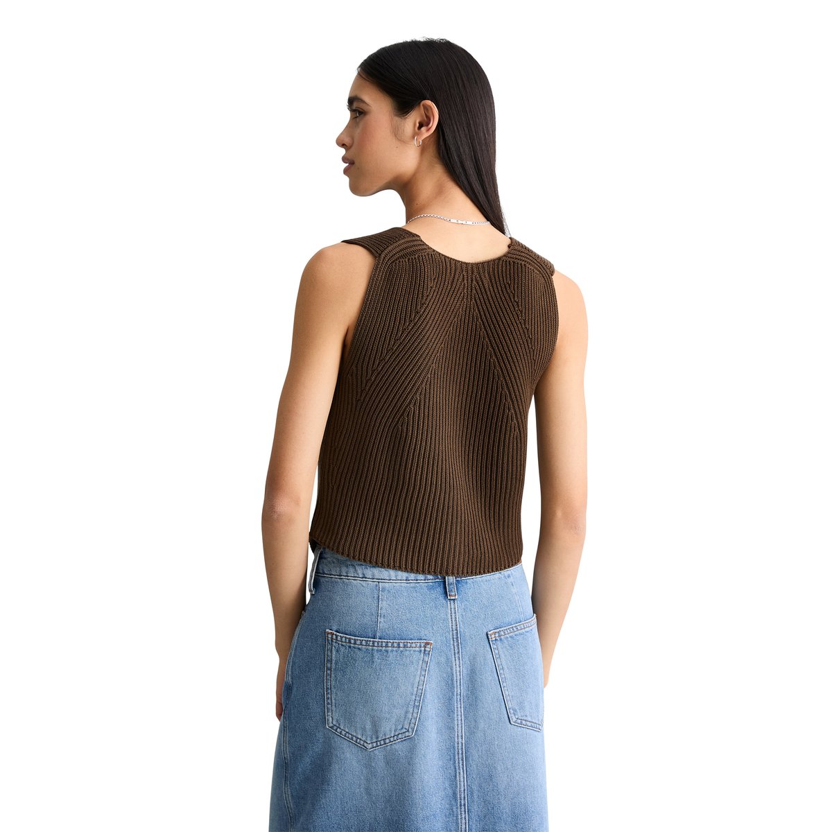 Gilet tricoté DfC regular en pur fil de coton organique marron fonce, MARC O’POLO DENIM