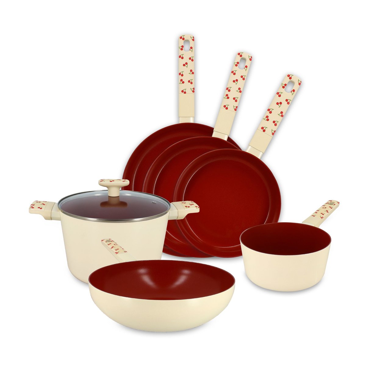 Batterie de cuisine 6 pièces en aluminium, CERISE beige-rouge, MENASTYL