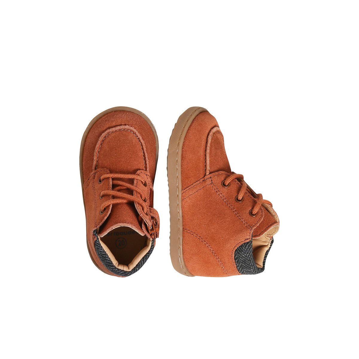 Bottines en cuir lacées et zippées bébé rouille, VERTBAUDET