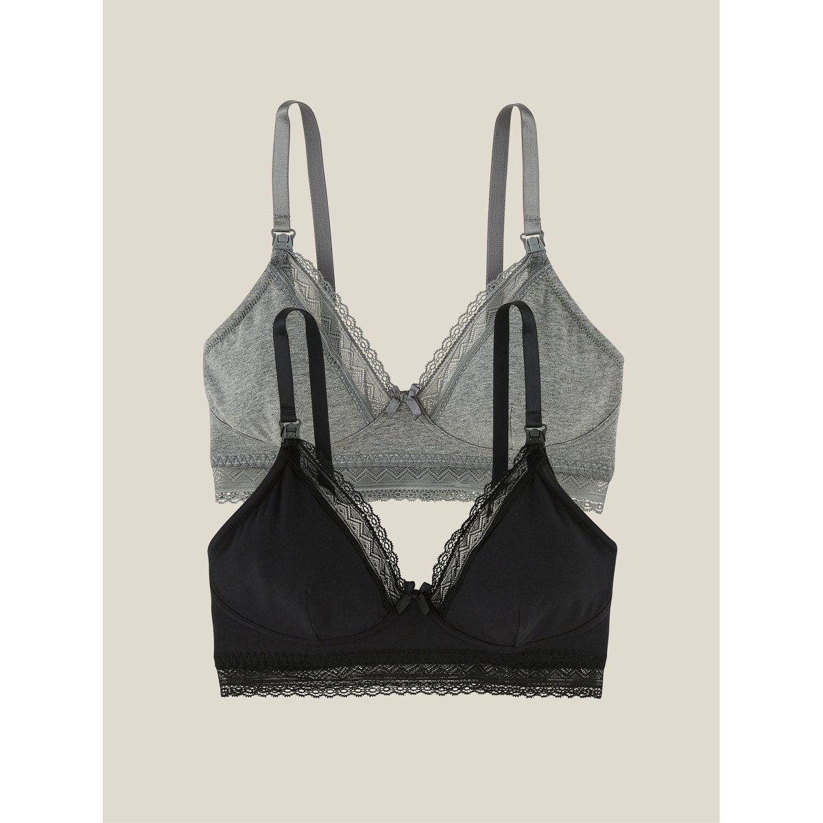 2 soutiens-gorge d'allaitement sans armatures en coton bio gris anthracite / noir, VERTBAUDET