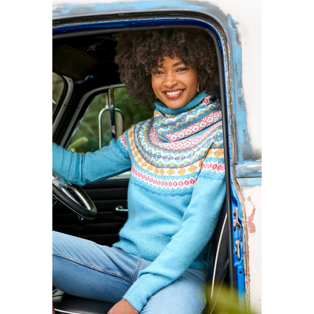 Fantastique Pull Fair Isle avec Snood Assorti bleu, JOE BROWNS